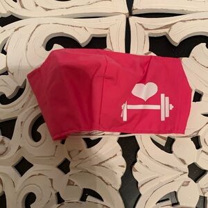 Cute Pink and White Handmade Face Mask with heart and barbell decal NWOT